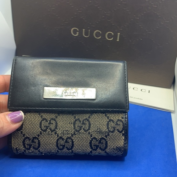 Rare black Gucci leather & canvas GG Guccissima vintage wallet - Picture 9 of 10